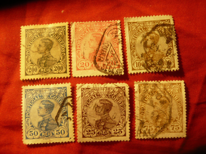 Serie mica Portugalia Rege Manuel II 1910 , 6 val. stampilate