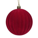 Glob ornament brad de Craciun catifelat bordo cu dungi, CMCLASS