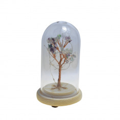 Copac in cupola de sticla cu lumina multicolora cristal natural fluorit 13cm