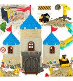 Set creativ cu nisip pentru copii 1100g - castel, vehicule, matrițe şi figurine