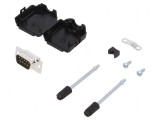 Mufă D-Sub PIN 9 tată lipire cablu negru - Kit complet