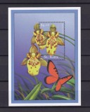 Coliță / Bloc Suvenir St. Kitts - Tematică Mixtă: Orhidee (Leochilus) și Fluture - MNH -A99