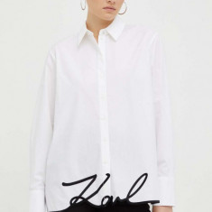 Karl Lagerfeld camasa din bumbac femei, culoarea alb, cu guler clasic, relaxed