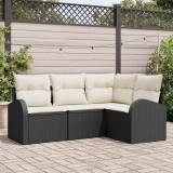 Set canapea 4 piese cu perne ratan poli negru