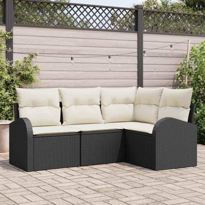 Set canapea 4 piese cu perne ratan poli negru