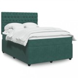 VidaXL Pat box spring cu saltea, verde &icirc;nchis, 140x200 cm, catifea 3294667