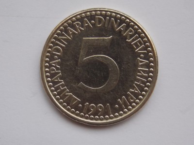 5 DINARI 1991 IUGOSLAVIA foto