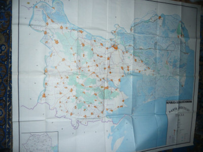 Harta mare a Judetului TULCEA ,dim.=155x129cm RSR 1980 Inst. Geodezie si Organiz foto
