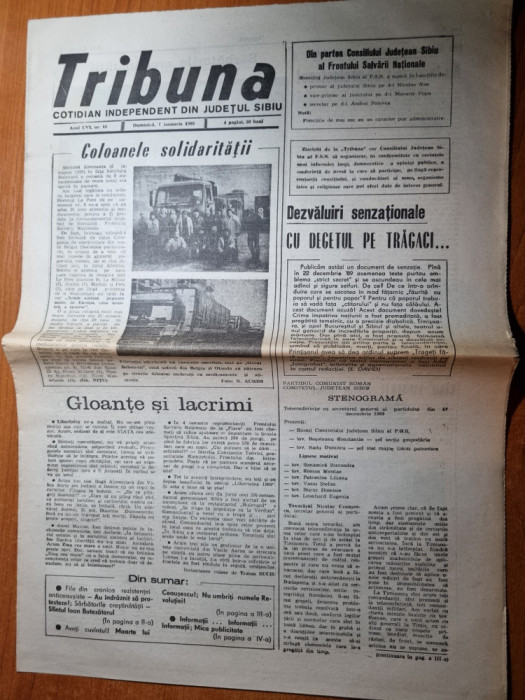 ziarul tribuna 7 ianuarie 1990-ziar din jud. sibiu,articol revolutia romana