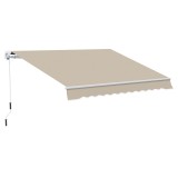 Outsunny Copertină Retractabilă pentru Terasă cu Manivelă Manuală, Rezistentă la Apă, Structură Metalică și Aluminiu, 4x2.5m, Bej | Aosom Romania