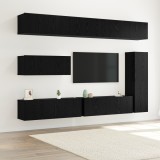 vidaXL Set dulap TV de 7 piese montat pe perete Stejar Negru Lemn prelucrat