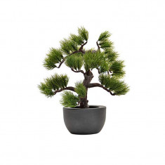 Bonsai Artificial decorative, tip Pin, in ghiveci, Rezistent la umiditate, Verde, Aspect natural, pentru interior sau exterior, 31cm foto