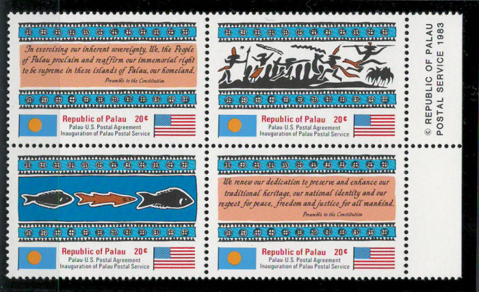 Palau 1983 Mi 1/4 block MNH - Independenta Postala
