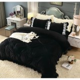 Cumpara ieftin Lenjerie de Pat, din Catifea cu Broderie pentru Pat Dublu, 4 Piese, Negru - JO722