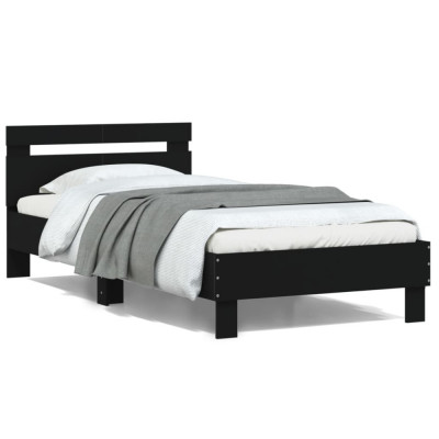 vidaXL Cadru de pat cu tăblie, negru, 100x200 cm, lemn prelucrat foto
