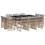 Set mobilier gradina cu perne, 11 piese bej combinat poliratan