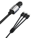 Dudao 3in1 USB Incarcator Auto 3,4 A Cablu Incorporat Lightning / USB Tip C / Micro USB Negru (R5ProN Negru) R5PRON BLACK