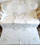 Fata de masa Vintage din bumbac cu broderie manuala tip Quilt- Culoare Fistic pal