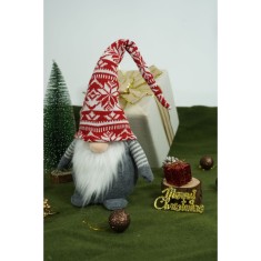 Ornament de craciun spiridus model 2, flippy, rosu/gri, textil, 45 cm