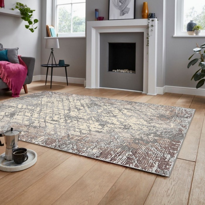 Covor Model Sonata 22041-162, Marime 80 x 150 cm, Bej, Gri, Inaltime Fir 10 mm, Antialergic, Polipropilena, Living, Dormitor, Sufragerie, Birou