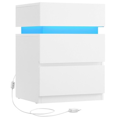VASAGLE Noptiera din MDF cu iluminare LED, culori si intensitate reglabile, 35x40x55cm, alb foto
