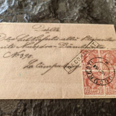 Plic circulat 1895, Bucuresti- Campulung, francat bloc 4x10 bani Vulturi, recom.