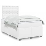 VidaXL Pat box spring cu saltea, alb, 120x190 cm, piele ecologică