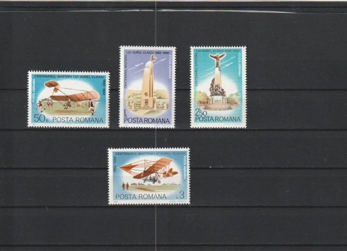 ROMANIA 1982 LP 1061 CENTENARUL NASTERII LUI AUREL VLAICU SERIE MNH NESTAMP