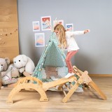 Set de catarare mic 3in1, Triunghi Pikler cu Rampa si Arc Escaladare, 1-3 ani, lemn