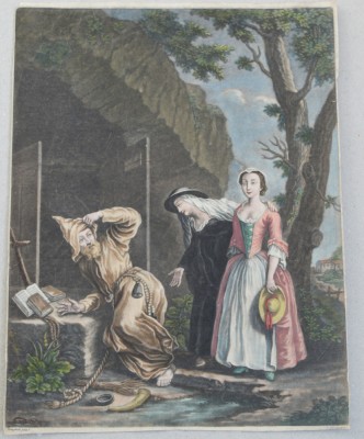 Nicolas Vleughels &amp;quot;The Monk Surpriz&amp;#039;d&amp;quot; mezzotinta cca 1766 foto