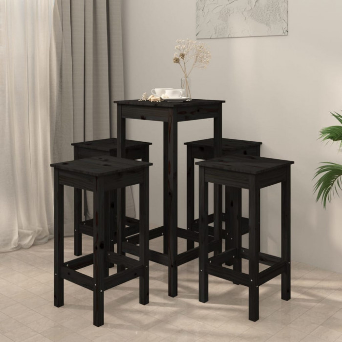 vidaXL Set mobilier de bar, 5 piese, negru, lemn masiv de pin