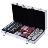 HOMCOM Set de Poker de Lux 300 Jetoane, Geantă din Aluminiu, Argintiu, Ideal pentru Seara de Joc | Aosom Romania