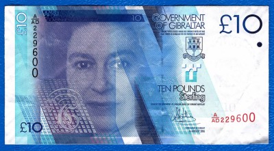 (3) BANCNOTA GIBRALTAR - 10 POUNDS 2016 (1 AUGUST), MARELE ASEDIU 1779-83 foto