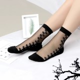 Sosete pentru dama, SS0159, model flori, Negru, marime universala