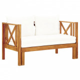 Gossi banca gradina cu 2 locuri &amp; perne, 122 cm, lemn masiv acacia