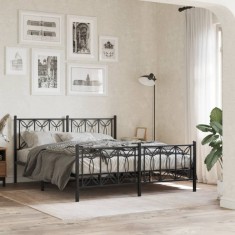 vidaXL Cadru pat fără saltea, cu tăblie picioare negru 160x200cm metal