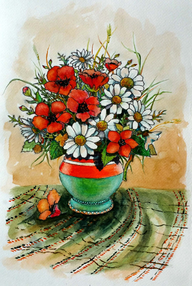 Acuarela neinramata vaza cu flori (tablouri tablou picturi), Realism |  Okazii.ro