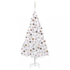 vidaXL Brad Crăciun pre-iluminat artificial, set globuri, alb, 240 cm 3077629