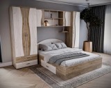 Cumpara ieftin Dormitor Tineret Complet MP, 262 cm, PAL Melaminat Stejar, 5 Usi, 5 Sertare, 11 Rafturi, Pat Inclus