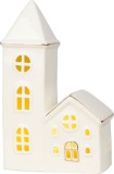 Decoratiune LED tip bisericuta din portelan alb MagicHome, 17,4 cm