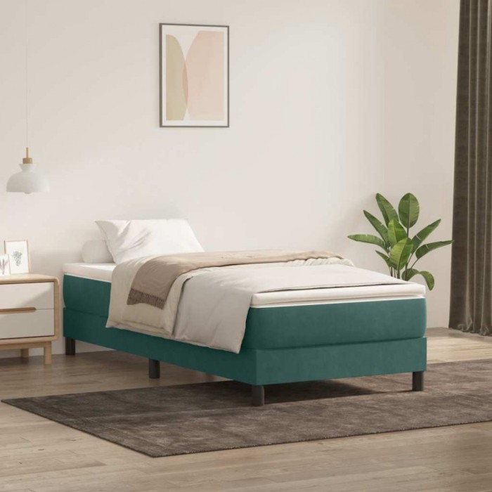 vidaXL Pat box spring cu saltea, verde &icirc;nchis, 80x220 cm, catifea