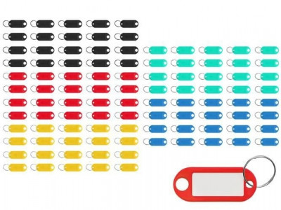 Set de 100 de Etichete Identificatoare pentru Chei, Multicolore, Dimensiuni 6.5x2.1 cm, Fereastră Etichetă 3.1x1.4 cm foto