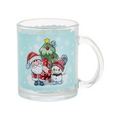 Cana Craciun, din sticla, model Mos Craciun si Om de zapada, 330 ml