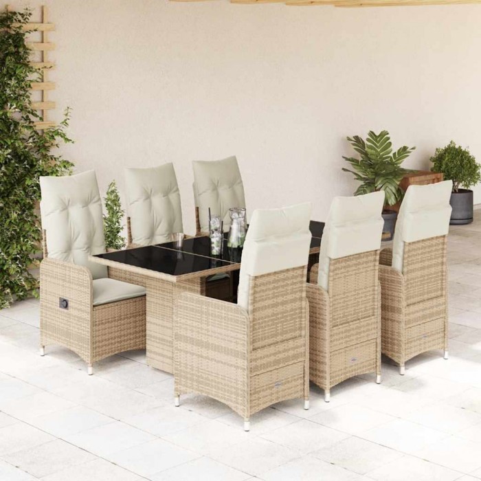 Gossi set bistro de gradina, 7 piese, cu perne, bej, poliratan