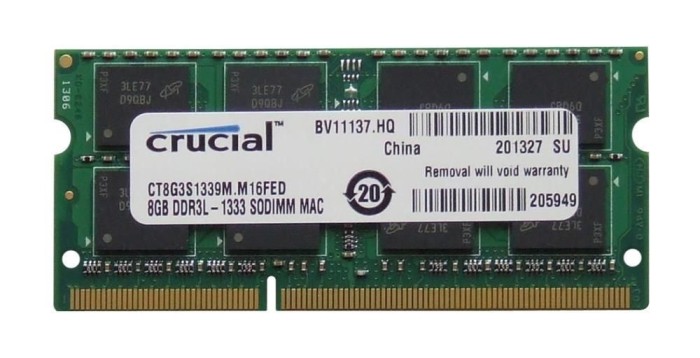 Memorie RAM laptop Crucial, 8GB, DDR3L, 1333Mhz, CT8G3S1339M.M16FED
