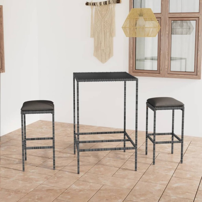 Gossi set mobilier bar de gradina, cu perne, 3 piese, gri, poliratan