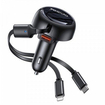 Incarcator Auto Cu Cablu USB-C / Lightning Yesido Y61, 53W, 3A, 1 x USB-A, Negru foto