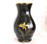 VAZA PORTELAN CU COBALT FRANZ BAUER KAHLA BAVARIA DECOR FLORAL AURIT PICTAT MANUAL 22 CM