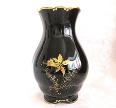 VAZA PORTELAN CU COBALT FRANZ BAUER KAHLA BAVARIA DECOR FLORAL AURIT PICTAT MANUAL 22 CM