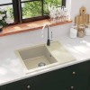 VidaXL Chiuvetă de bucătărie cu orificiu de preaplin, bej, oval, granit